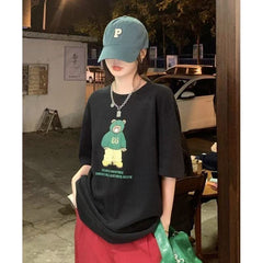 Womens Crew-neck Printed Short-sleeve Top