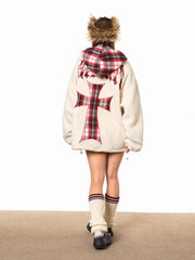 Retro Contrast Color Hooded Cold-proof Coat