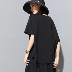 Womens Stylish, Personalized Patchwork Asymmetrical Short-Sleeve Top