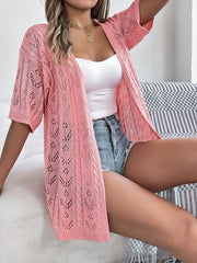 Women S Hollow Out Short Sleeve Knit Cardigan Vacation Cover-Up
