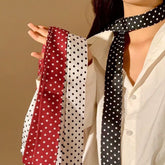 Korean-style Black And White Polka-Dot Silk Scarf For Women