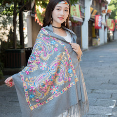 Embroidered Ethnic-Style Great Wall Cashew-Pattern Embroidery Cashmere Scarf