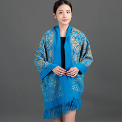Autumn Winter Embroidered Golden Silk Lily Design In Xinjiang Cashmere