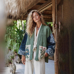 Linen Shawl-printed Buttonless Shirt Travel Ethnic-style Shawl