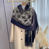 Geometric Jacquard Hanging Tassel Embroidered Shawl For Women