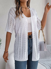 Women S Solid Color Hollow Out Short Sleeve Knit Cardigan Cover-Up