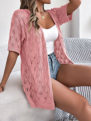 Women S Leaf Hollow Out Short Sleeve Knit Cardigan Vacation Cover-Up