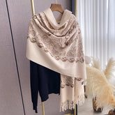 Womens High-End Warm Dual-Use Embroidered Tassel Shawl