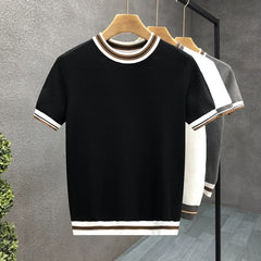 Women's Textured Jacquard Color-Block Knitted T-Shirt