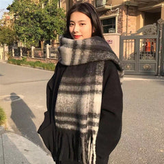 Rainbow-grid Womens Mohair Thermal Snood Long Style