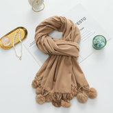Versatile New-Style Womens Cape With Pompoms Cashmere And Wool Scarf