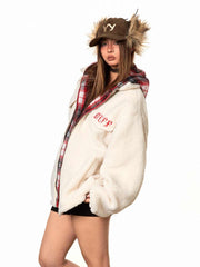 Retro Contrast Color Hooded Cold-proof Coat