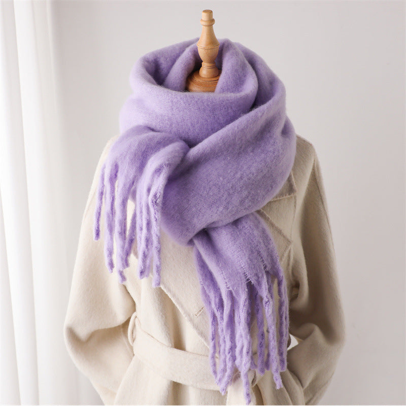 Versatile Winter Thermal Scarf With Extended Tassels