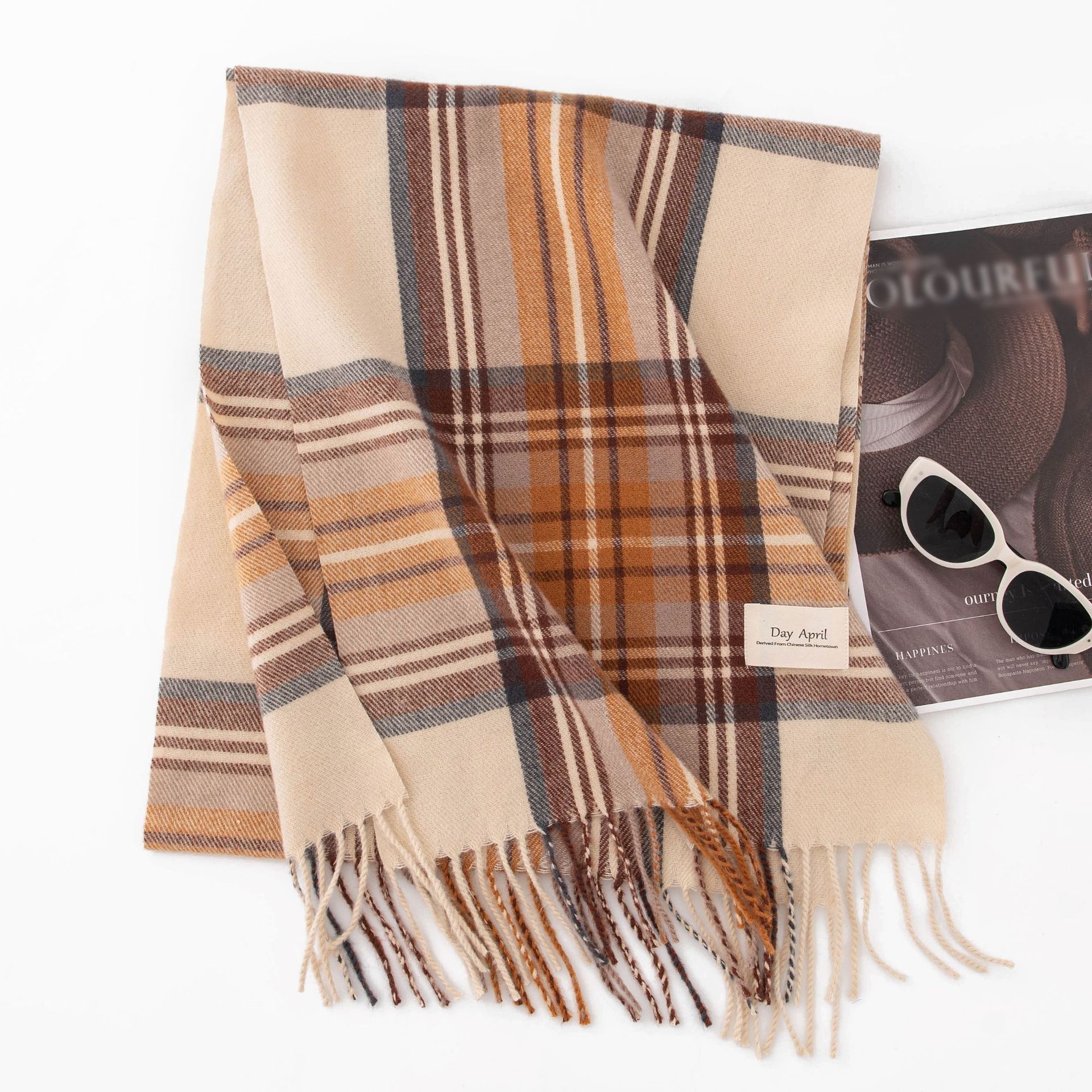 Stylish And Simple Womens Faux Cashmere Plaid Scarf