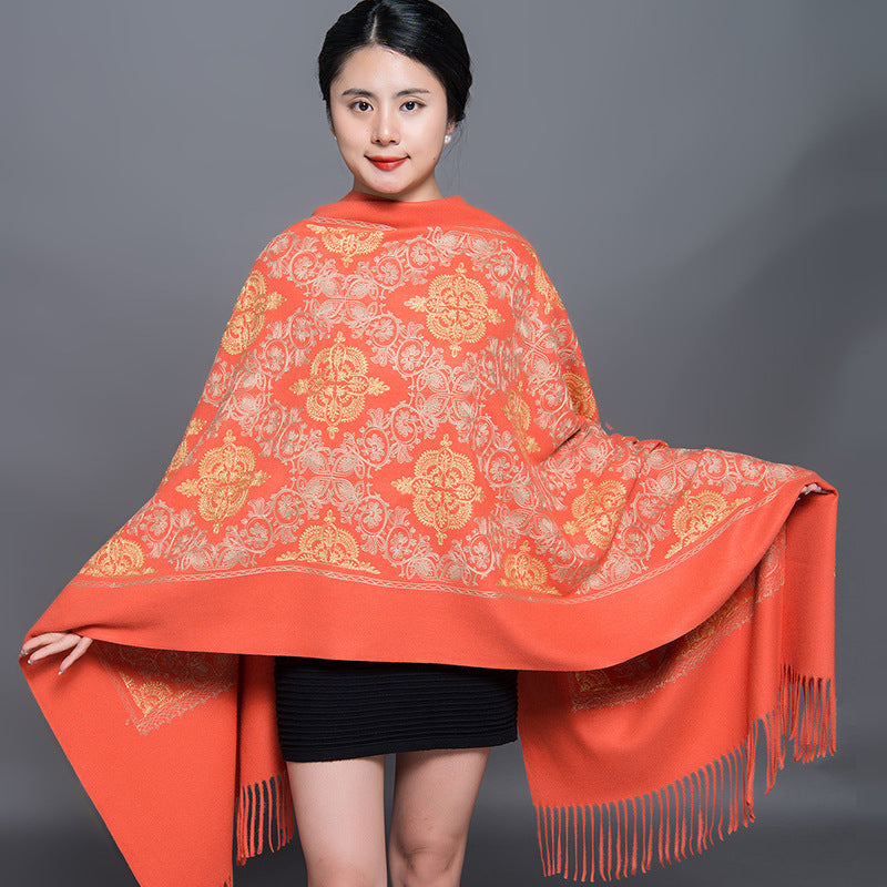 Ethnic-style Faux Cashmere Embroidered Shawl Scarf