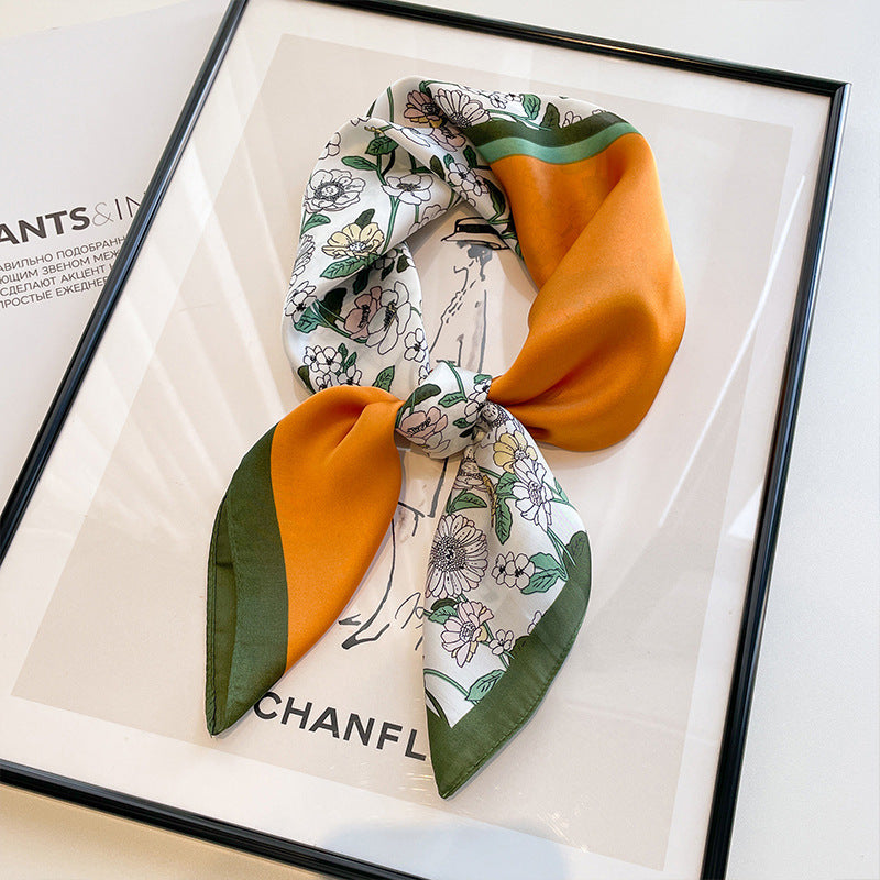 Yellow Small Square Silk Scarf For Women