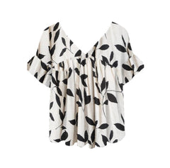Womens Crew-neck Short-sleeve Floral-print Top