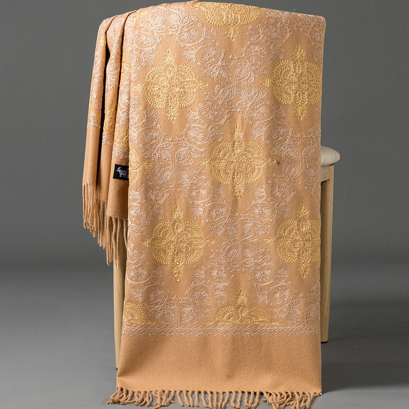 Ethnic-style Faux Cashmere Embroidered Shawl Scarf