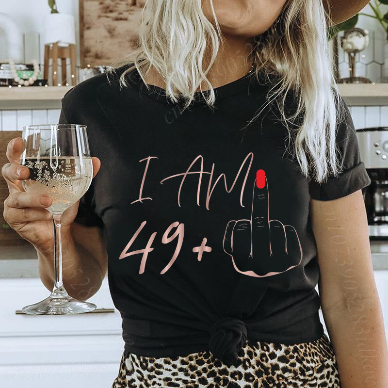 Womens Letter-Print Loose T-Shirt Casual Crew-Neck Top