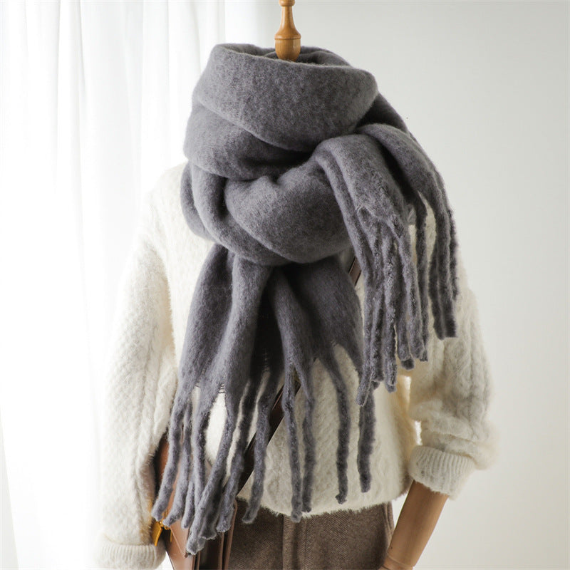 Versatile Winter Thermal Scarf With Extended Tassels