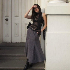 Womens Sleeveless Solid-Color Jacquard Sheer Ribbon Tank Top