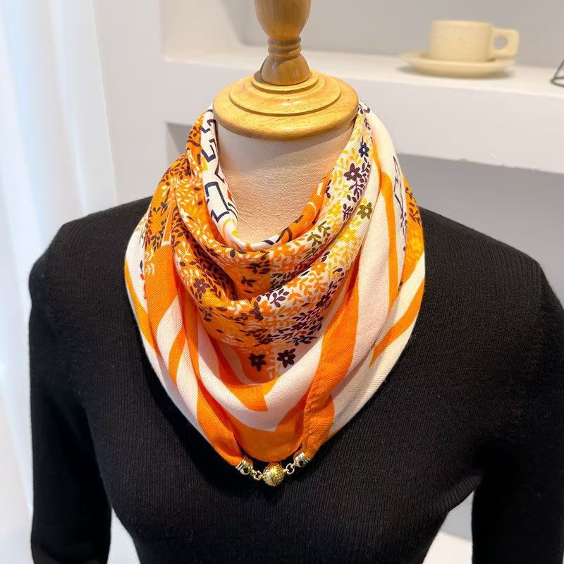 Thermal Square Scarf With Magnetic Clasp Triangular Silk Scarf Cotton Neck Warmer For Women