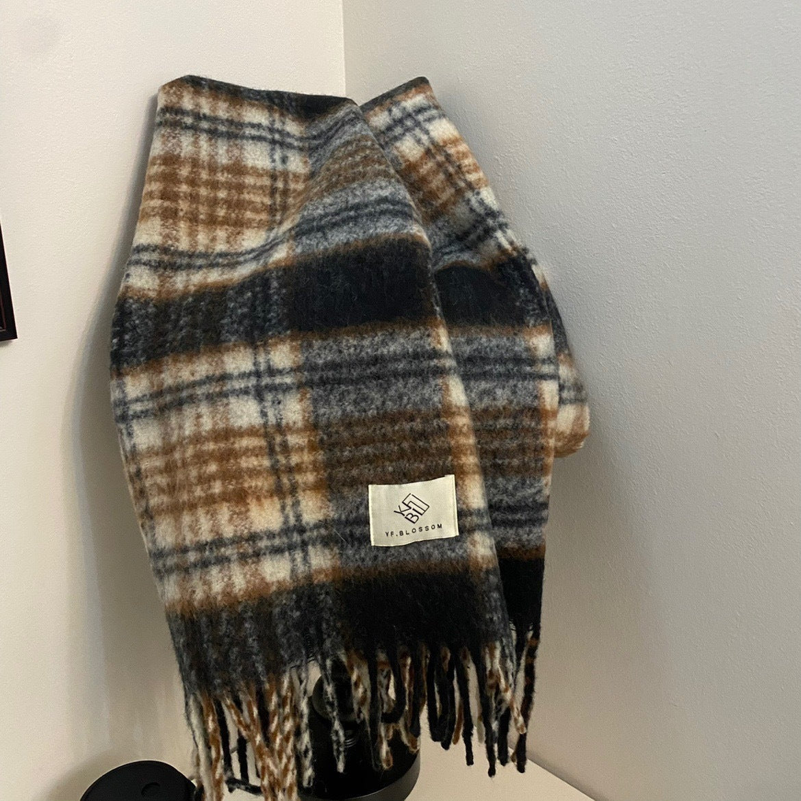 Rainbow-grid Womens Mohair Thermal Snood Long Style