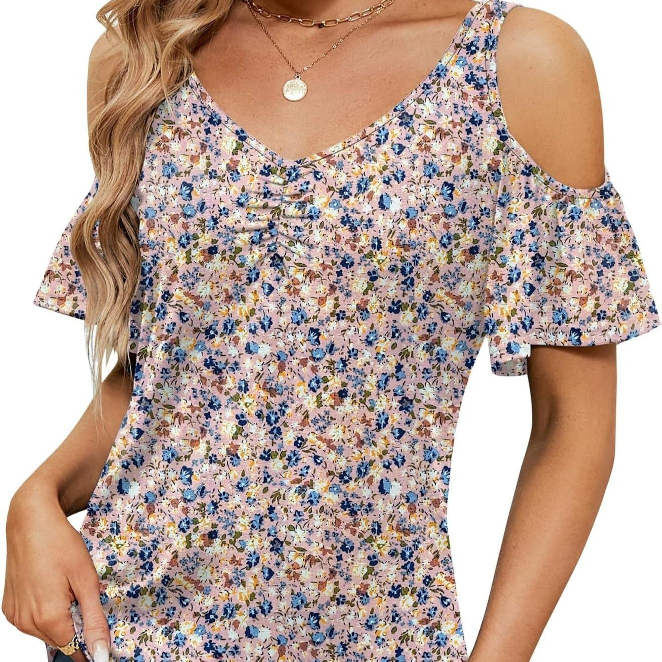 Women's Off-shoulder Printed Short-sleeve Loose Top