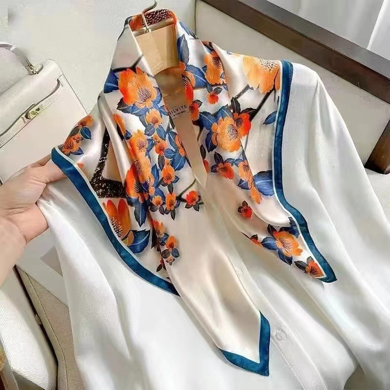 Womens Lightweight Spring Summer Silk Scarf Sun-protective Neck Gaiter And Hair Tie