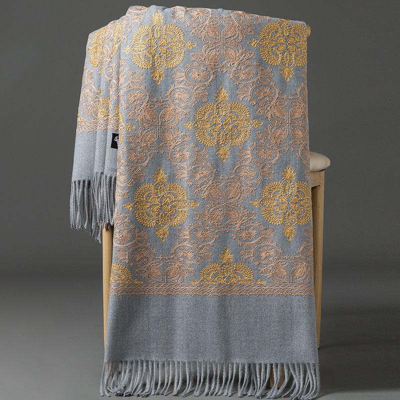 Crown-embroidered Scarf A Versatile Winter And Springfall Accessory In Korean Style