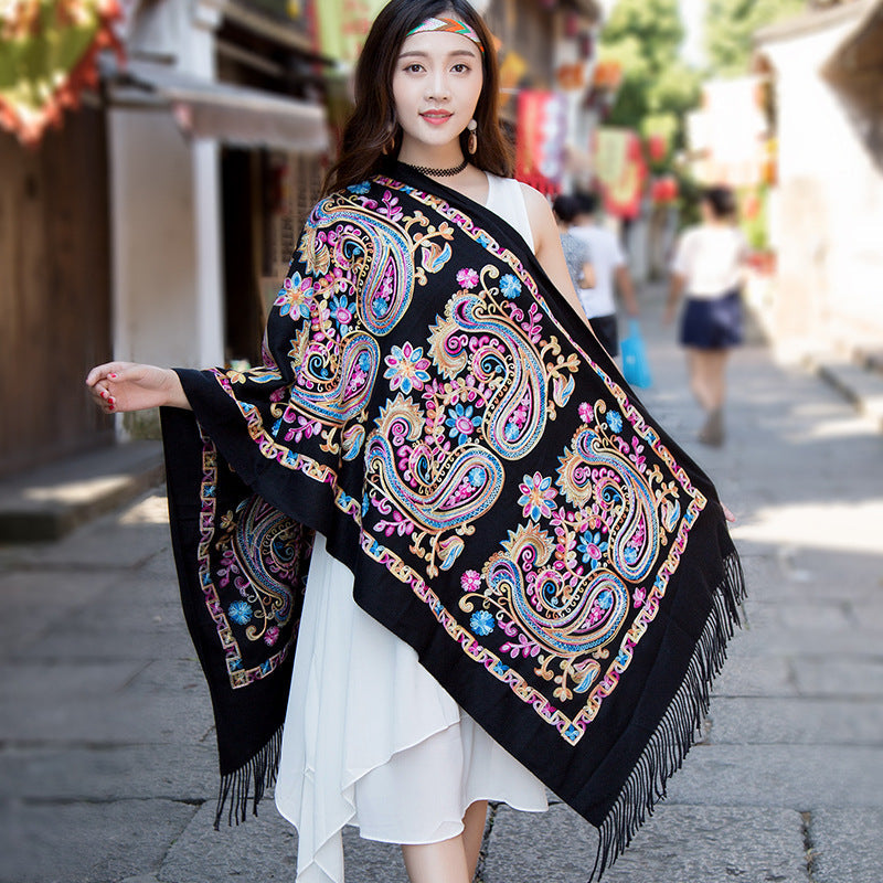 Embroidered Ethnic-Style Great Wall Cashew-Pattern Embroidery Cashmere Scarf