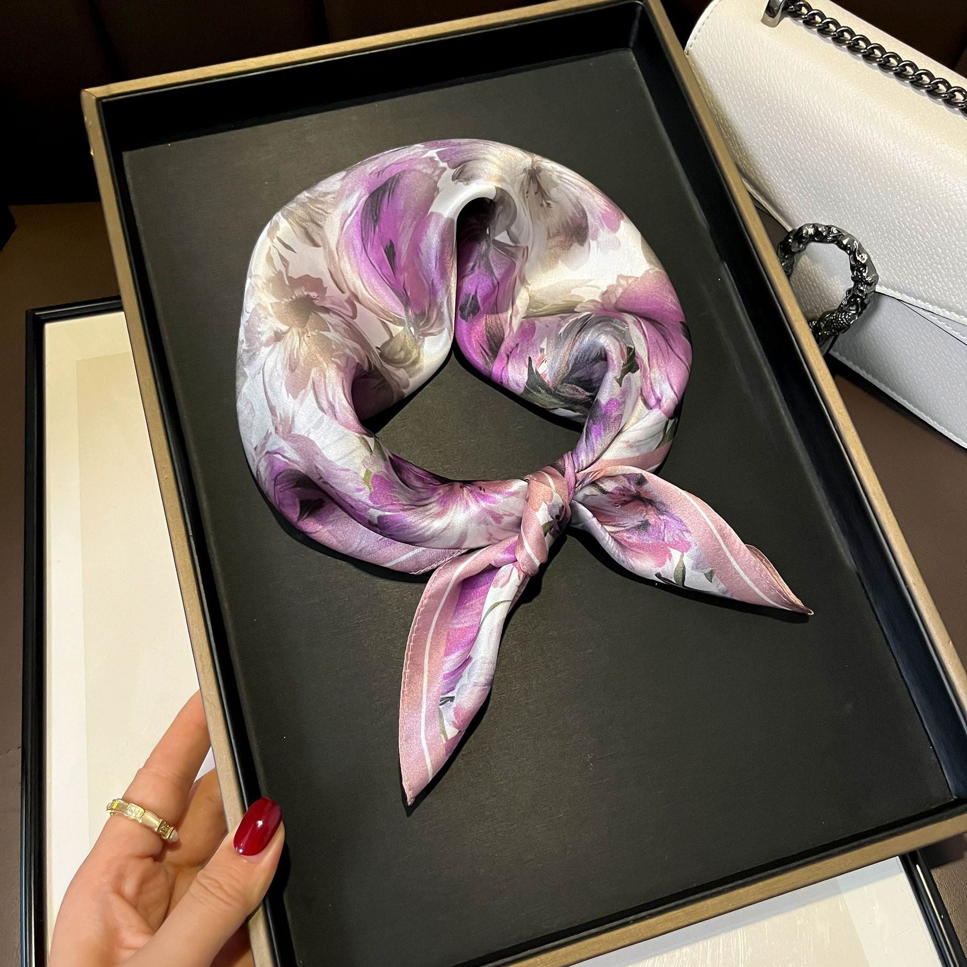 Beige Silk Square Scarf For Womenversatile And Easy To Style