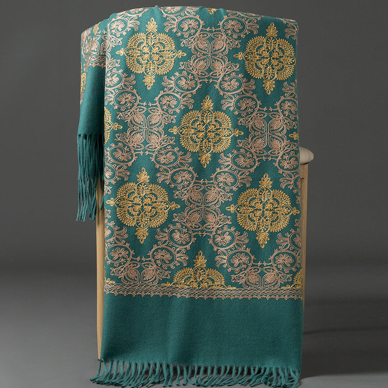 Crown-embroidered Scarf A Versatile Winter And Springfall Accessory In Korean Style