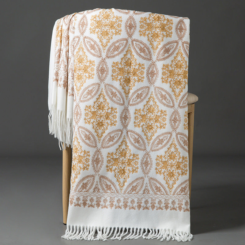 Autumn Winter Embroidered Golden Silk Lily Design In Xinjiang Cashmere