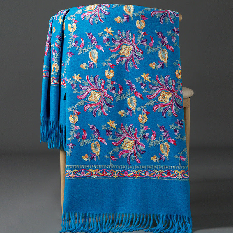 Thickened Tibetan-Nepalese Embroidered Cashmere-Style Scarf For Winter