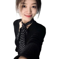 Korean-style Black And White Polka-Dot Silk Scarf For Women