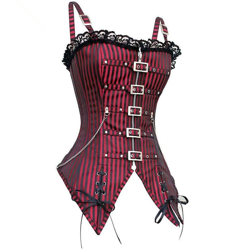 Striped Zippered Boning Shapewear For Women