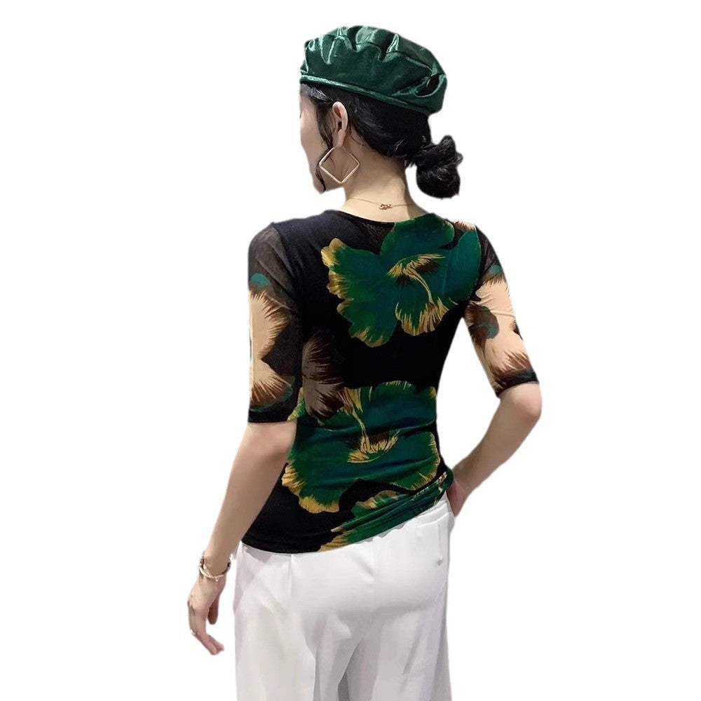 Fashion Printed V-neck T-shirt Women's Half Sleeve