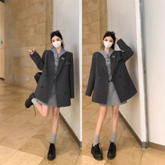 Plus Size Retro Woolen Coat Dress Suit