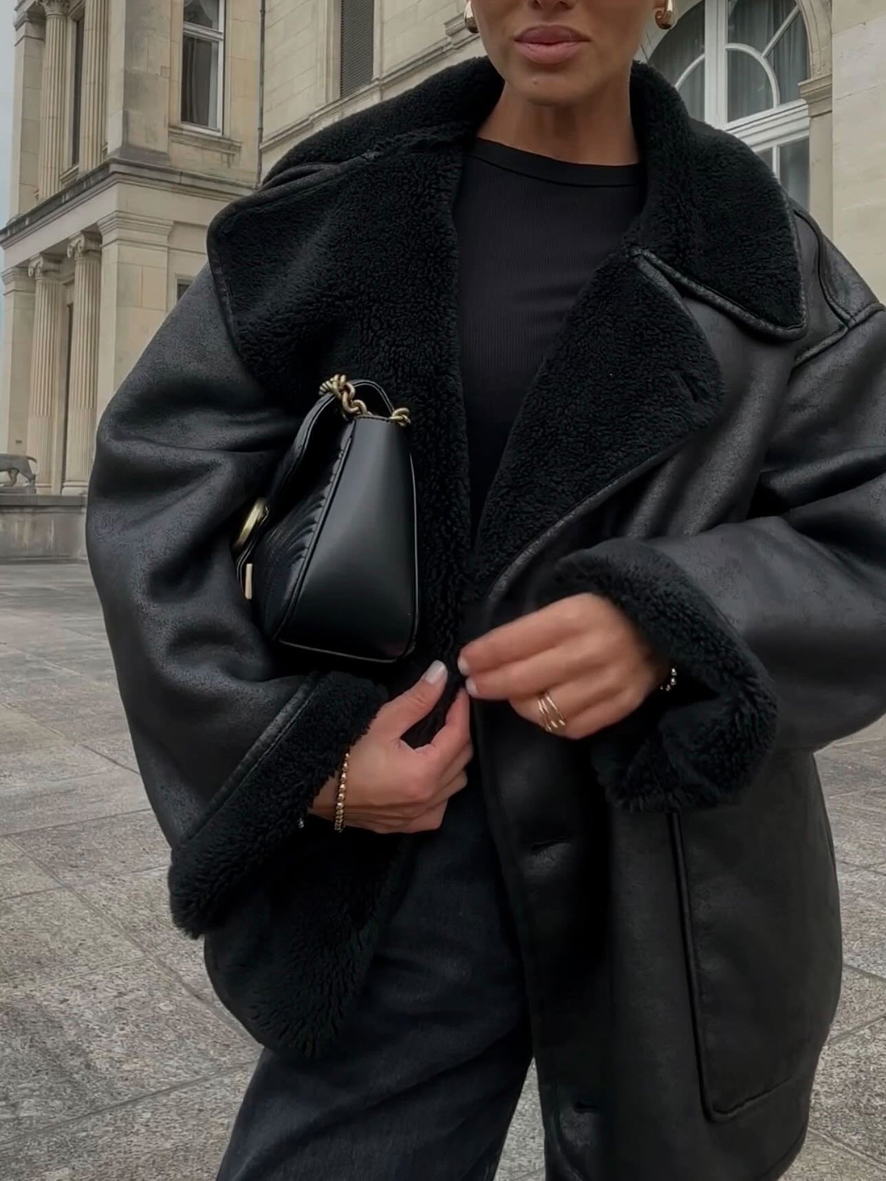 Retro Black Turn-down Collar Loose Fur Coat