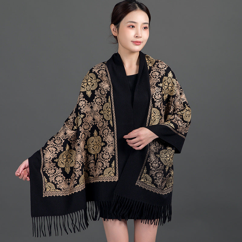 Ethnic-style Faux Cashmere Embroidered Shawl Scarf