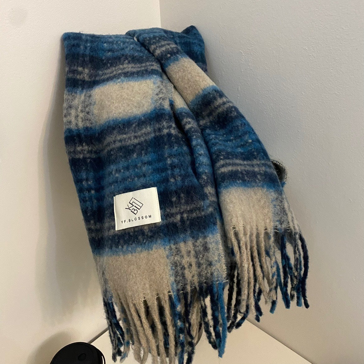 Rainbow-grid Womens Mohair Thermal Snood Long Style