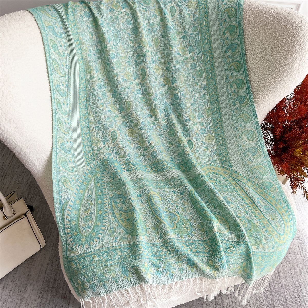 Vintage Cashew Jacquard Faux Cashmere Shawl Scarf For Women