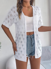 Women S Leaf Hollow Out Short Sleeve Knit Cardigan Vacation Cover-Up