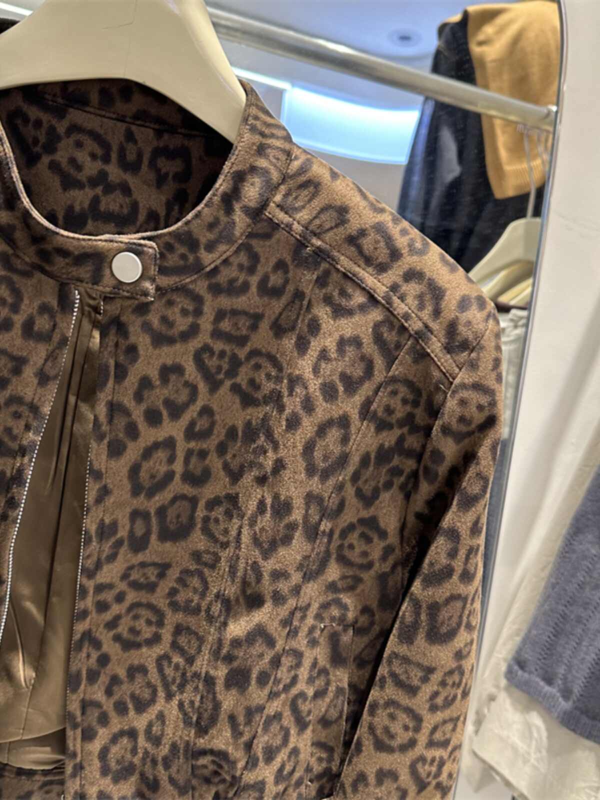 Slimming Long Sleeve Hong Kong Style Short Leopard Print Coat