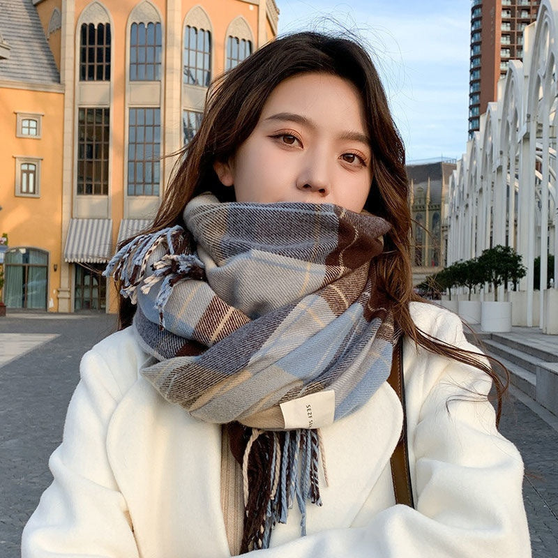 Rainbow-grid Womens Mohair Thermal Snood Long Style