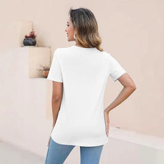 European And American Style Women Round Neck Loose Fashion Casual Short Sleeve