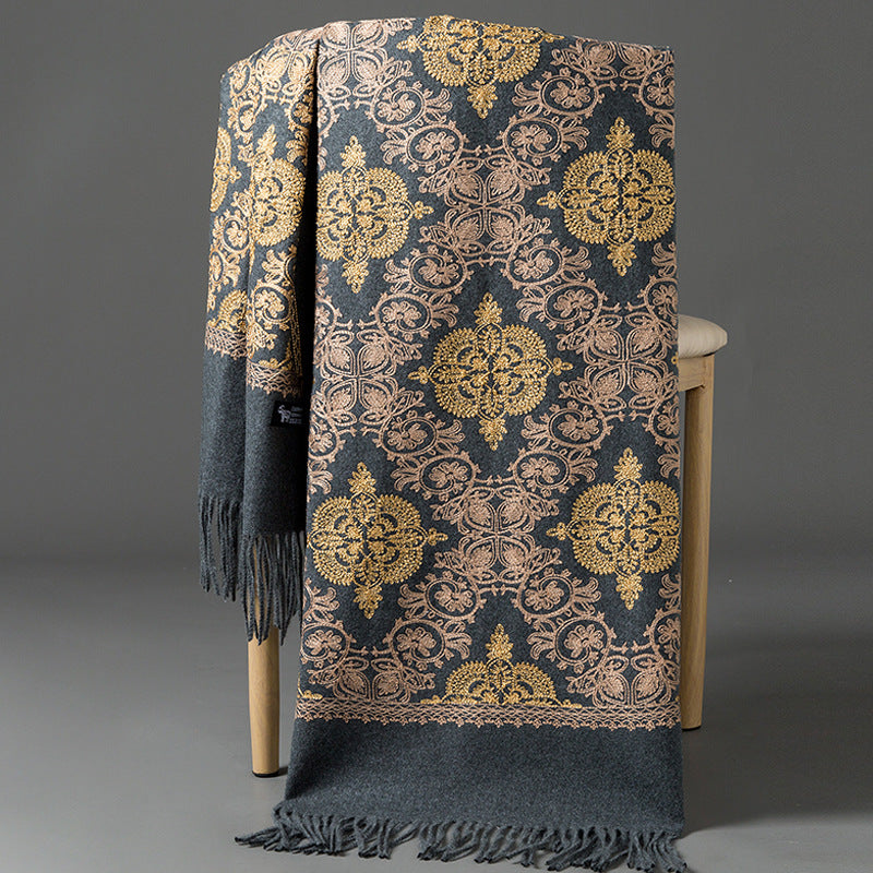 Crown-embroidered Scarf A Versatile Winter And Springfall Accessory In Korean Style