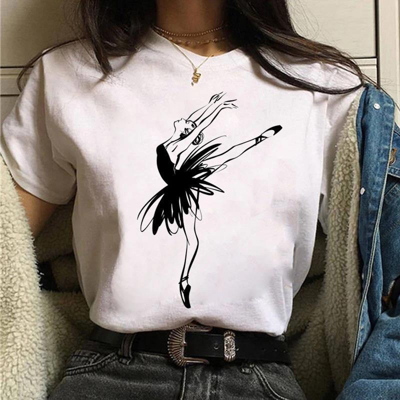 Womens Ballet Kid Crew Neck Plus-Size Short-Sleeve T-Shirt For Women