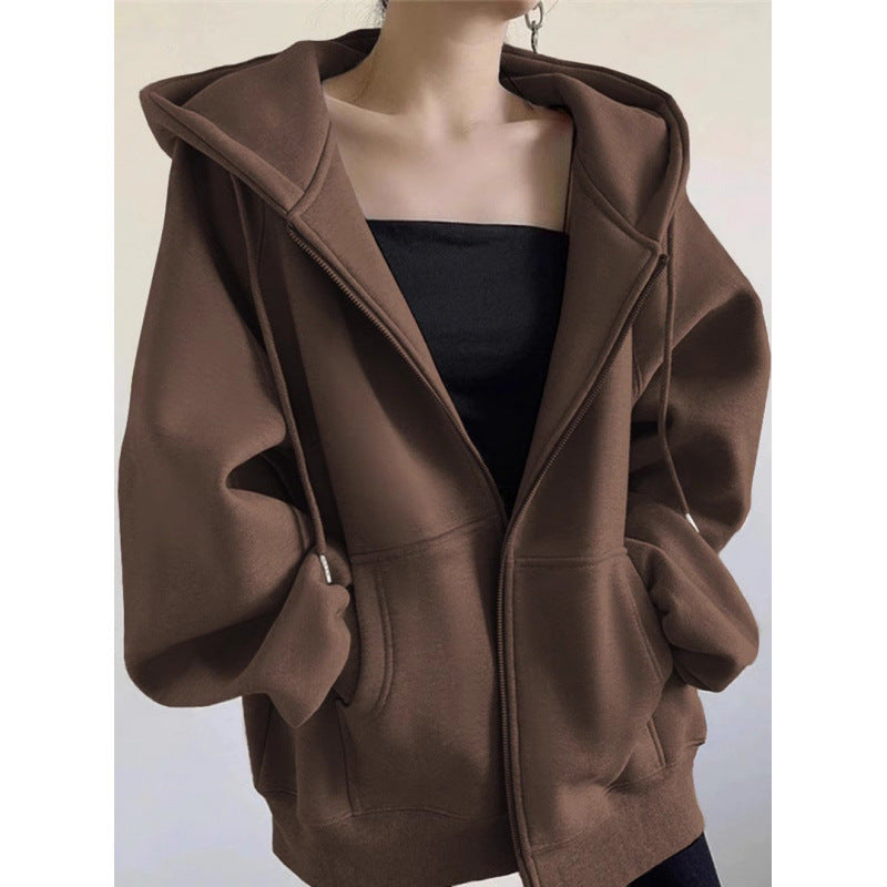 Maillard Vintage Zipper Hooded Sweater For Women Spring And Autumn
